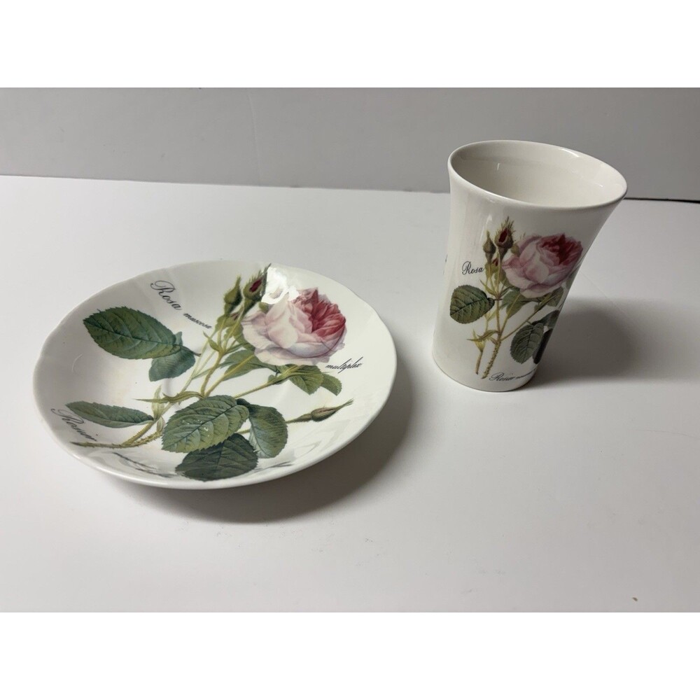 Roy Kirkham 1996 "Redoute Roses" Plate 6 1/2 “  And Glass